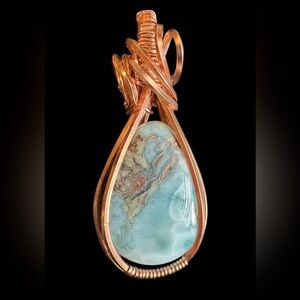 14K Rose Gold Filled Wire and Natural Larimar Pendant